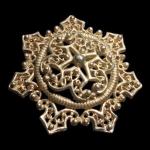 EMMONS Gold Plated Ornate Filigree Brooch Pin Signed